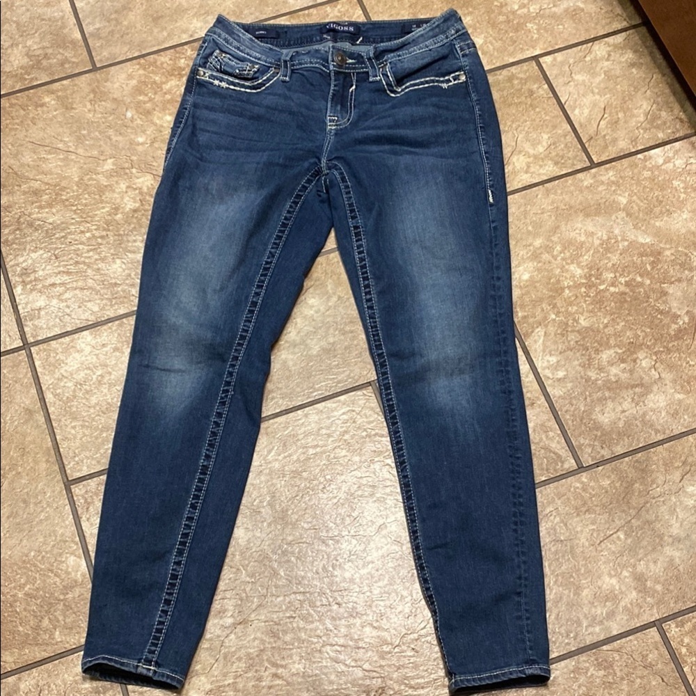 Vigoss Size 8 Dark Blue Skinny Jeans with Detailed Stitching Chic